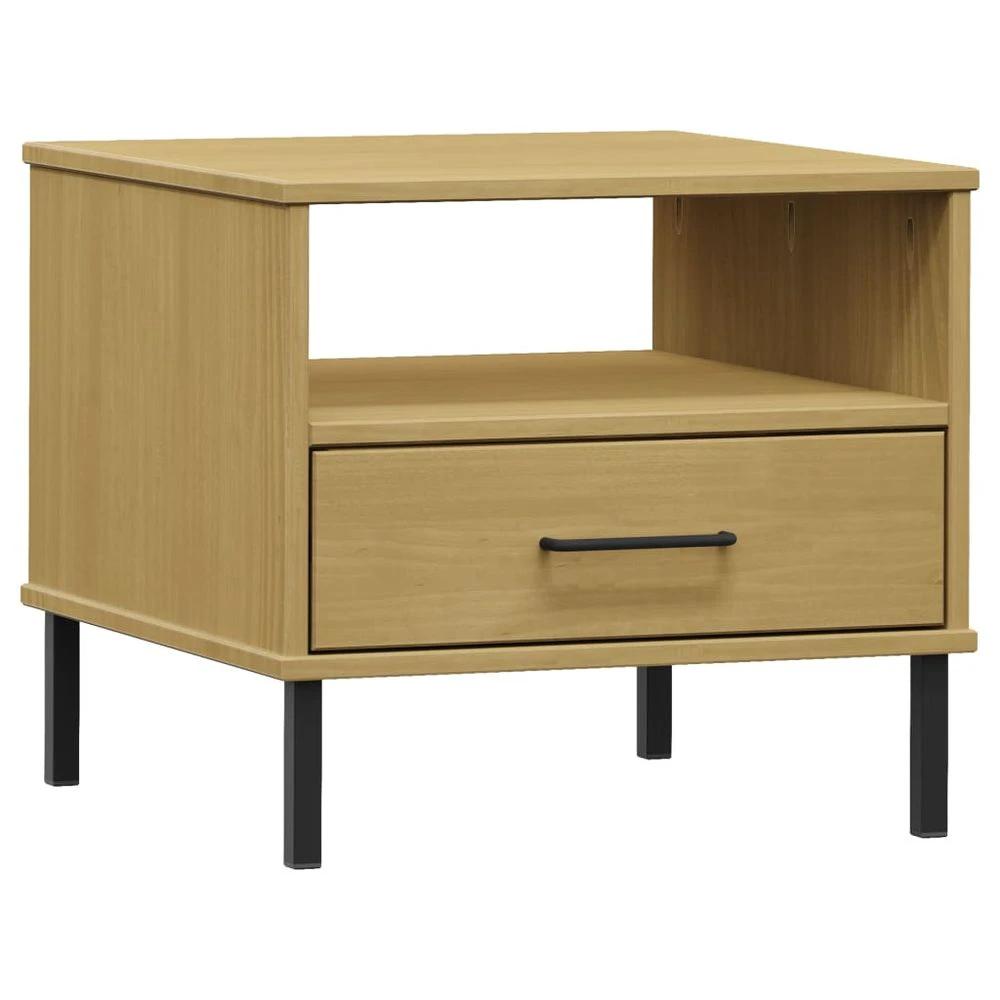 vidaXL Bedside Table with Metal Legs Brown vidaXL Solid Wood Pine OSLO - Nightstands Bedside Table