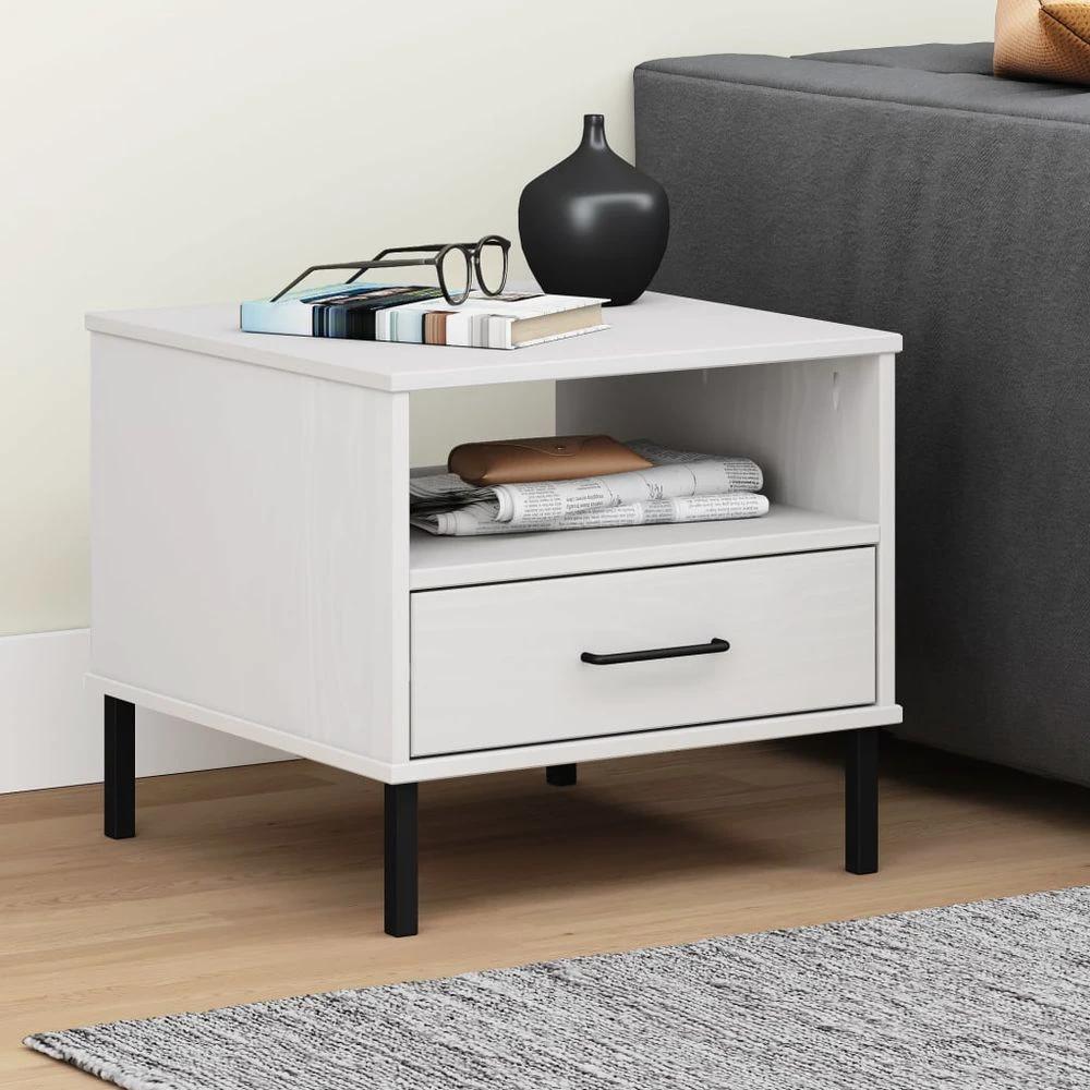 vidaXL Bedside Table with Metal Legs Brown vidaXL Solid Wood Pine OSLO - Nightstands Bedside Table