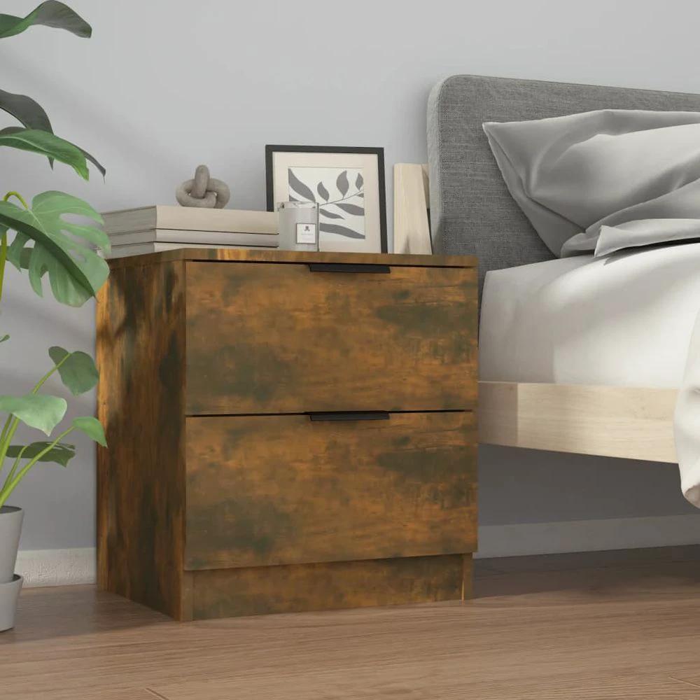 vidaXL Bedside Cabinet Smoked Oak Engineered Wood vidaXL - Nightstands Bedside Table