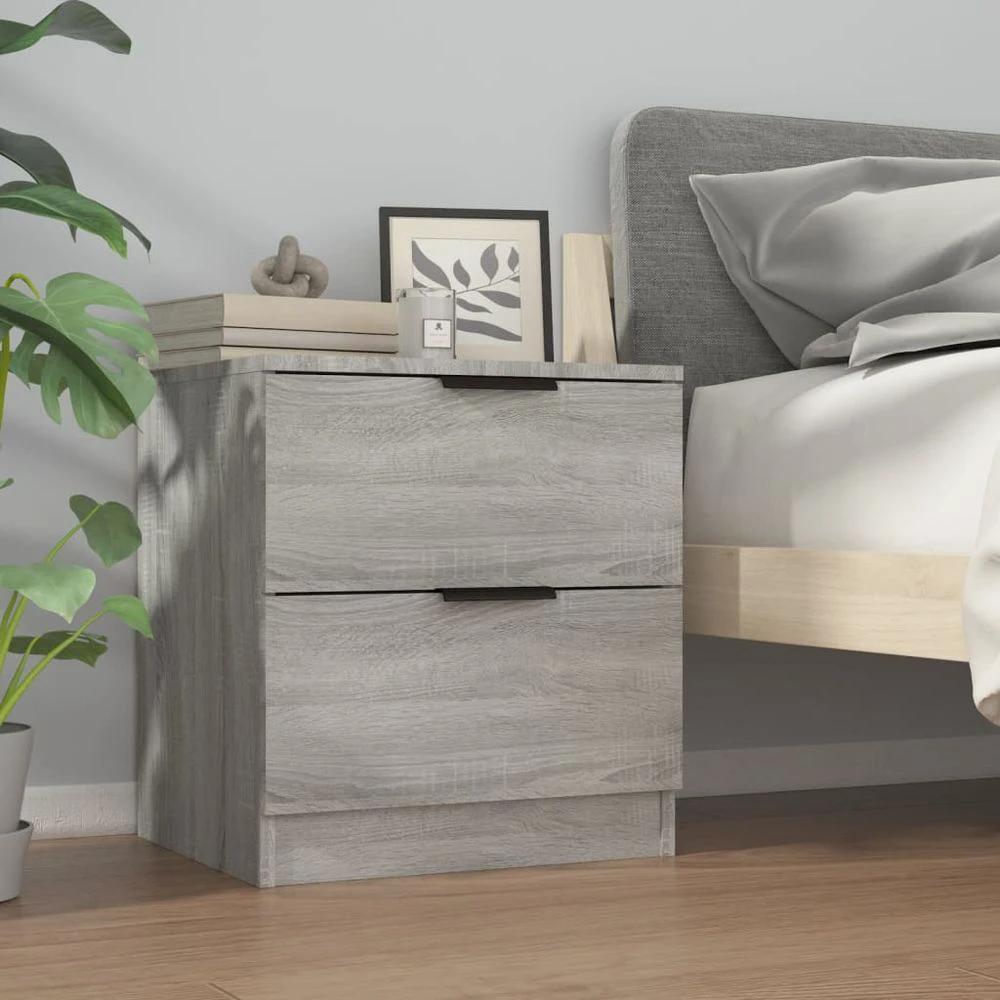 Bedside Cabinet Smoked Oak Engineered Wood vidaXL by vidaXL