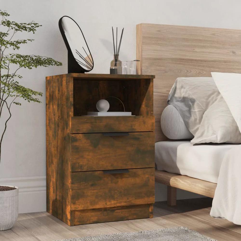 vidaXL Bedside Cabinet Smoked Oak Engineered Wood vidaXL - Nightstands Bedside Table