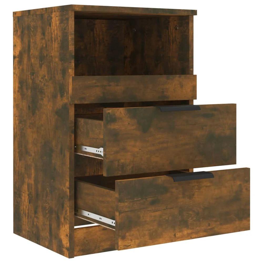 vidaXL Bedside Cabinet Smoked Oak Engineered Wood vidaXL - Nightstands Bedside Table