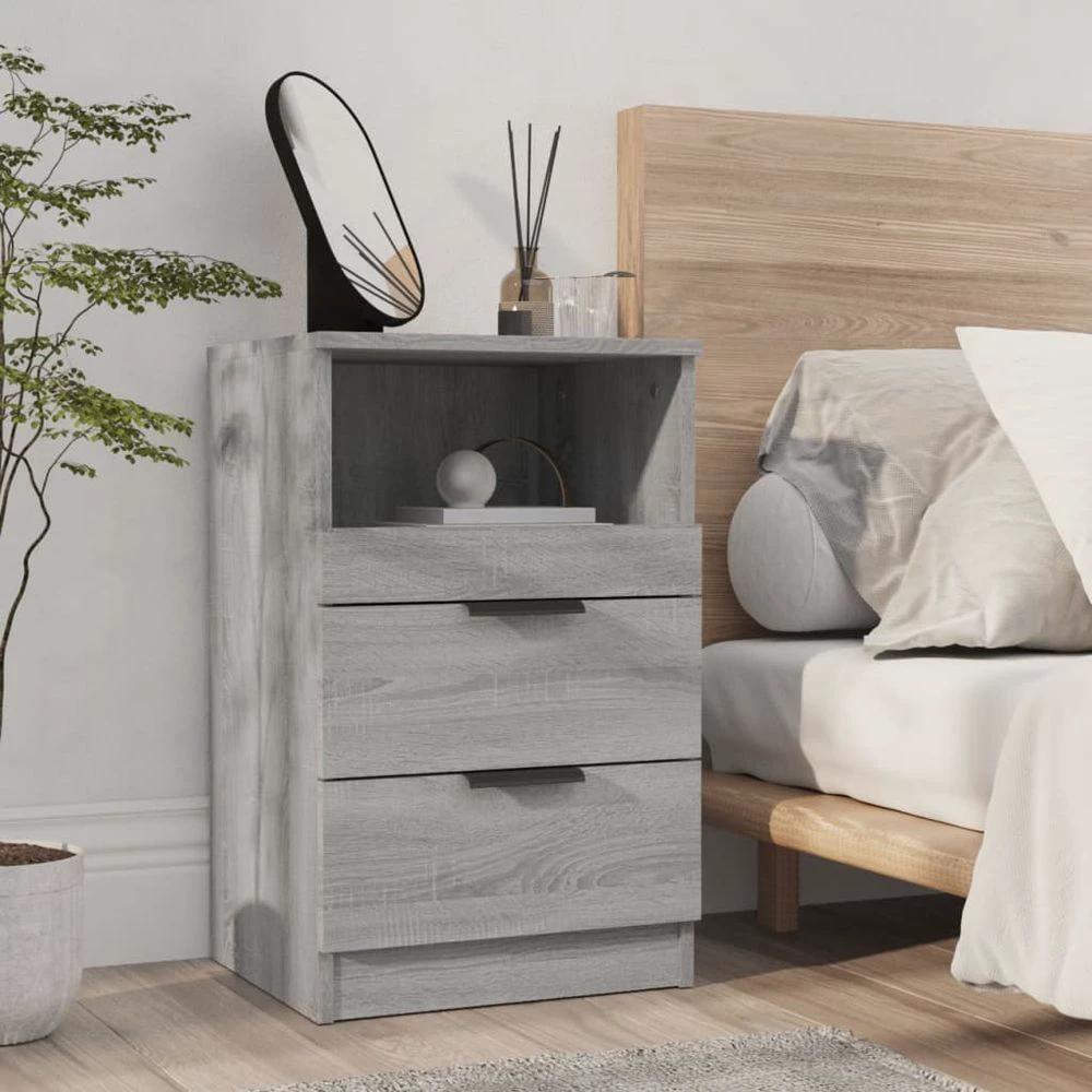 vidaXL Bedside Cabinet Smoked Oak Engineered Wood vidaXL - Nightstands Bedside Table
