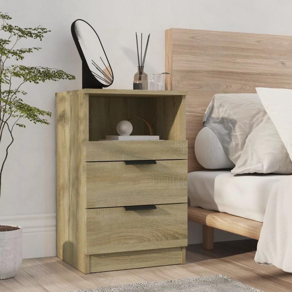 vidaXL Bedside Cabinet Smoked Oak Engineered Wood vidaXL - Nightstands Bedside Table