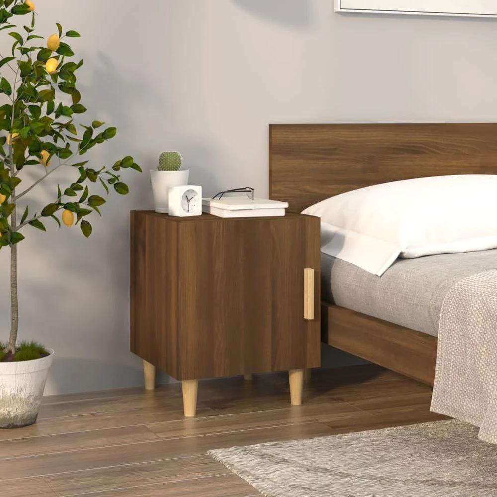vidaXL Bedside Cabinet Smoked Oak Engineered Wood vidaXL - Nightstands Bedside Table