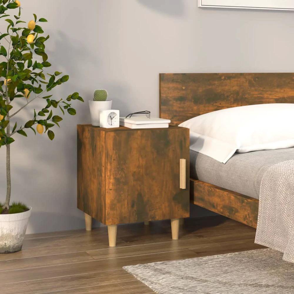 vidaXL Bedside Cabinet Smoked Oak Engineered Wood vidaXL - Nightstands Bedside Table