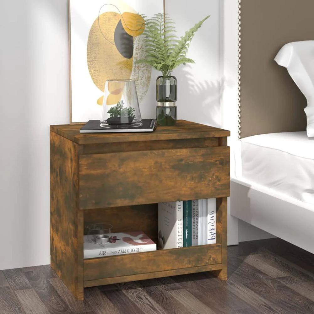 vidaXL Bedside Cabinet Smoked Oak 40x30x39 cm vidaXL Engineered Wood - Nightstands Bedside Table