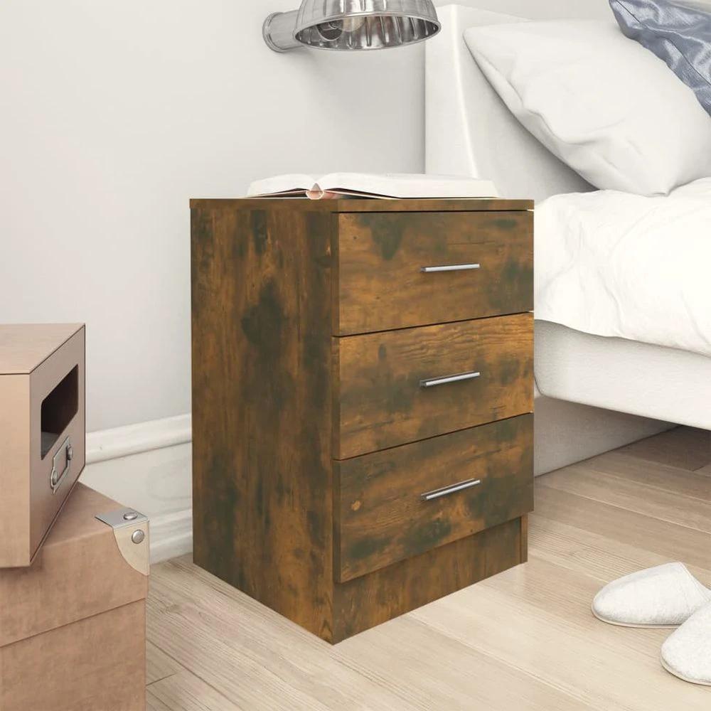 vidaXL Bedside Cabinet Smoked Oak vidaXL 38x35x56 cm Engineered Wood - Nightstands Bedside Table