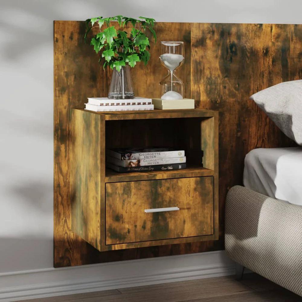 vidaXL Wall-mounted Bedside Cabinet Smoked Oak - Nightstands Bedside Table