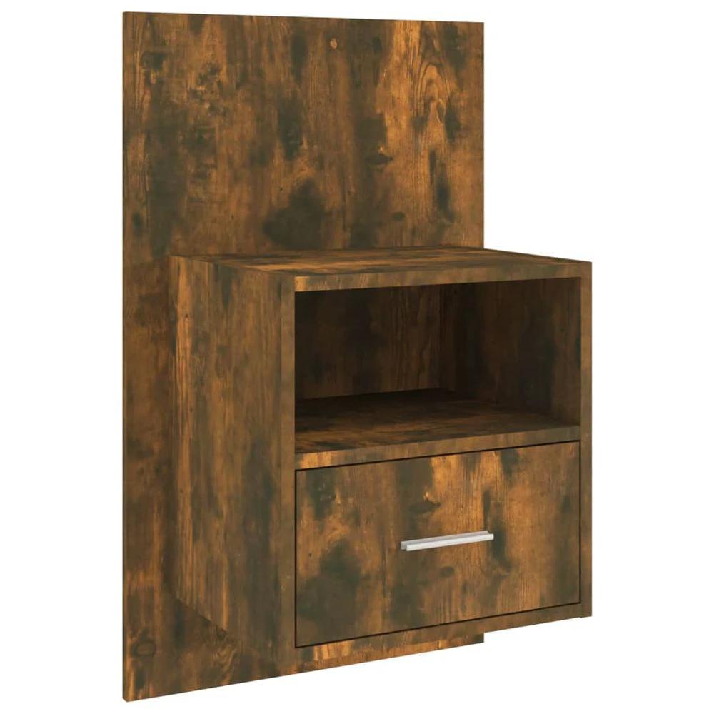 vidaXL Wall-mounted Bedside Cabinet Smoked Oak - Nightstands Bedside Table