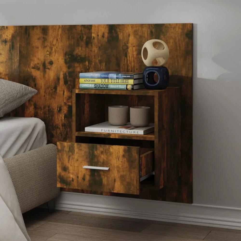 vidaXL Wall-mounted Bedside Cabinet Smoked Oak - Nightstands Bedside Table