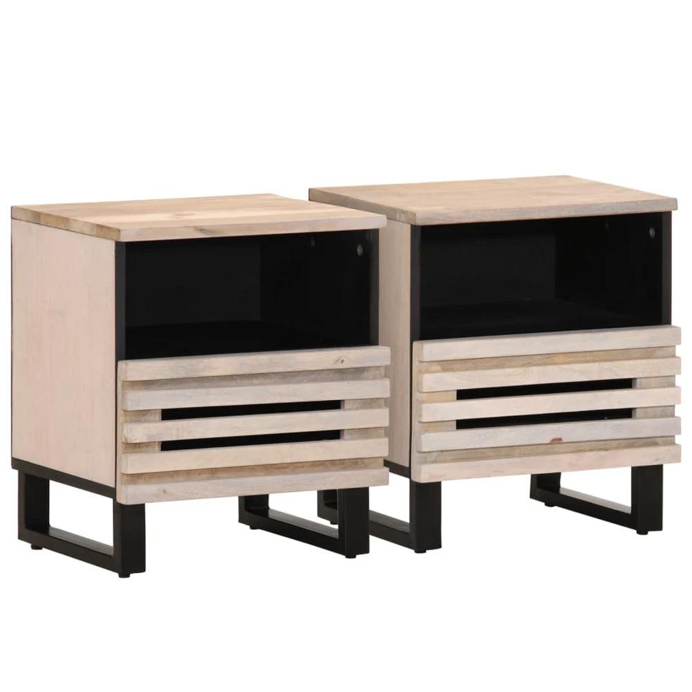 vidaXL Bedside Cabinets 2 pcs 40x33x46 cm vidaXL Solid Wood Rough Mango - Nightstands Bedside Table