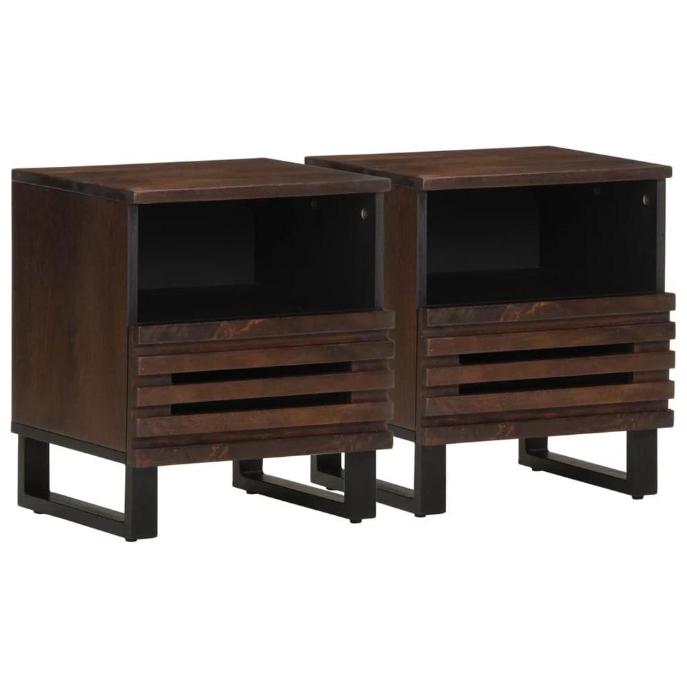 vidaXL Bedside Cabinets 2 pcs 40x33x46 cm vidaXL Solid Wood Rough Mango - Nightstands Bedside Table
