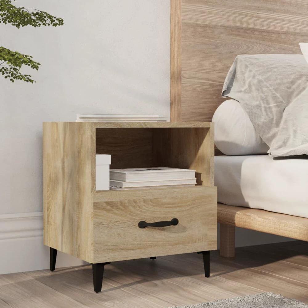 Bedside Cabinet Smoked Oak Engineered Wood vidaXL by vidaXL