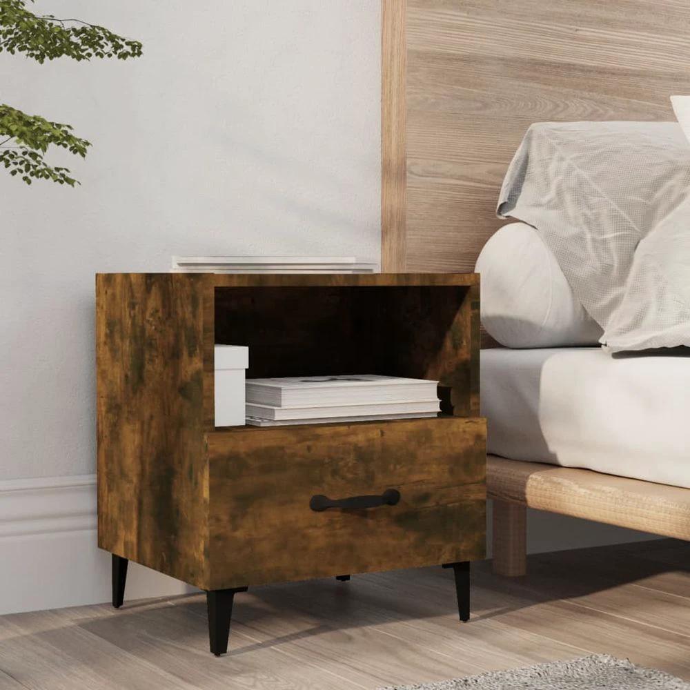Bedside Cabinet Smoked Oak Engineered Wood vidaXL by vidaXL