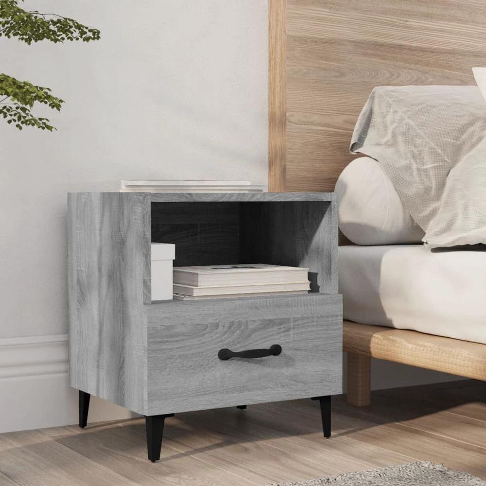 vidaXL Bedside Cabinet Smoked Oak Engineered Wood vidaXL - Nightstands Bedside Table