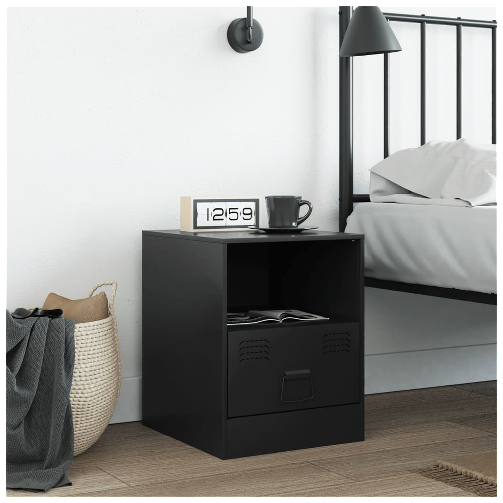 Bedside Cabinet Black 34.5x39x44 cm vidaXL Steel by vidaXL