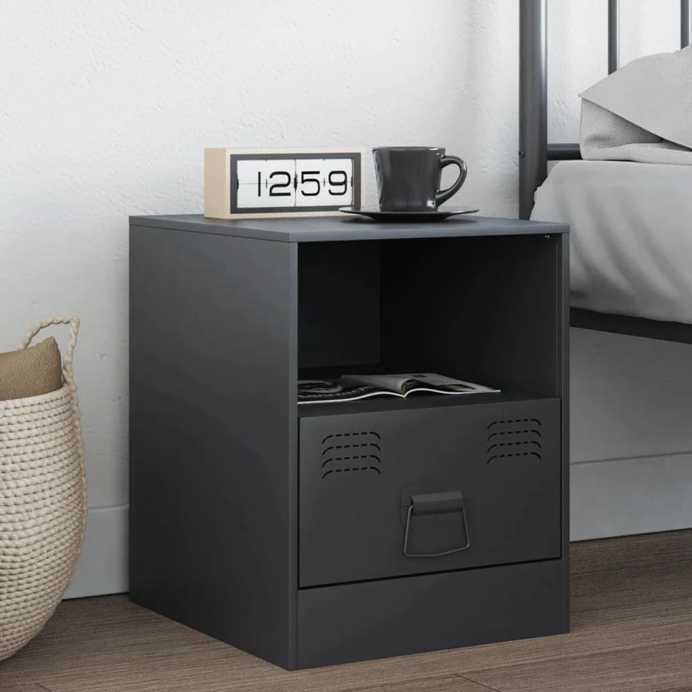 Bedside Cabinet Black 34.5x39x44 cm vidaXL Steel by vidaXL
