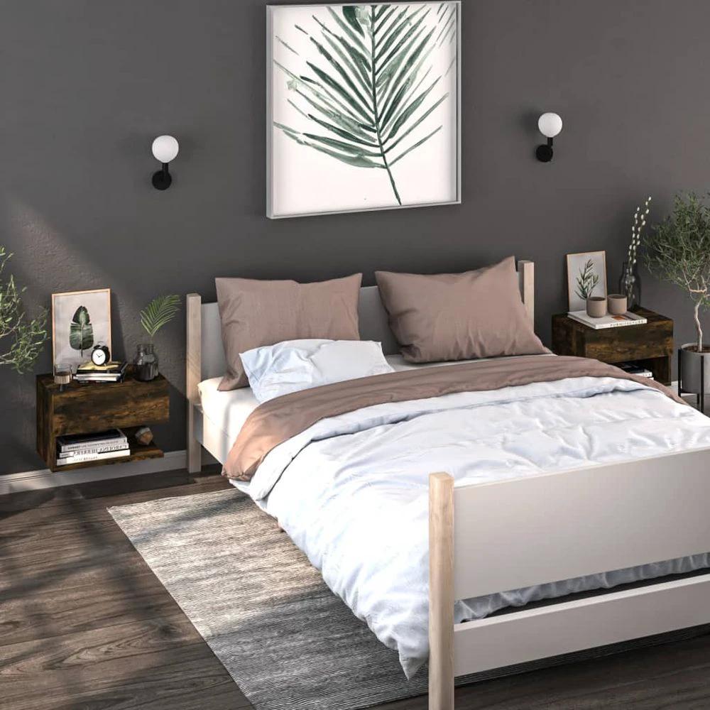 vidaXL Wall-mounted Bedside Cabinet Smoked Oak - Nightstands Bedside Table