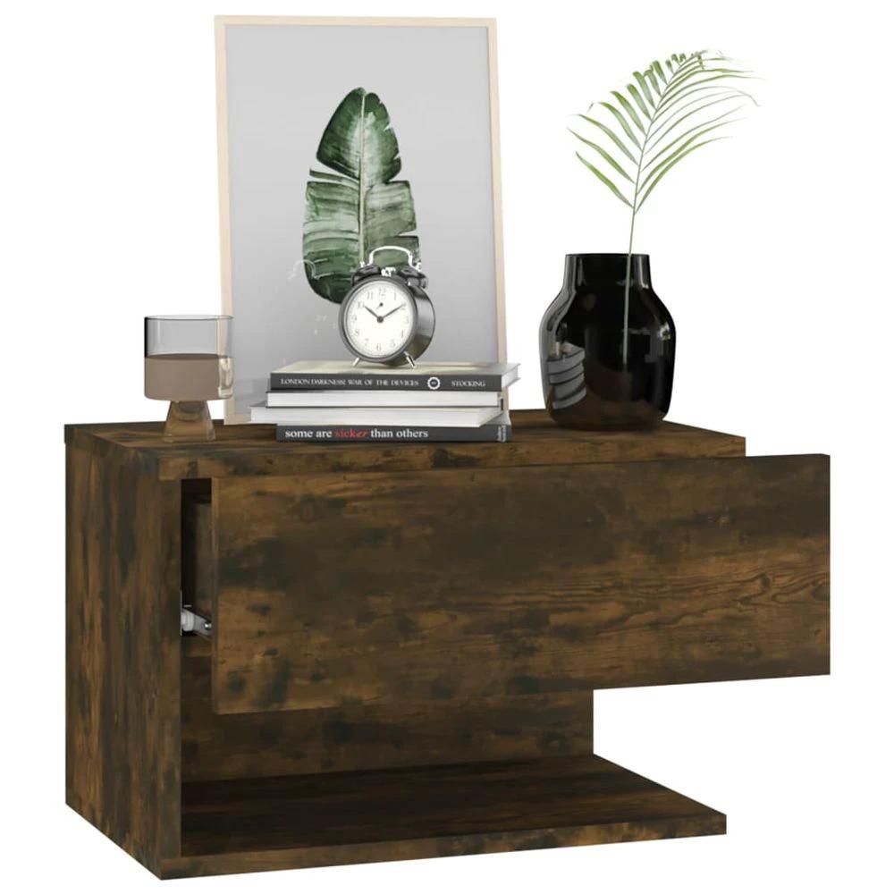 vidaXL Wall-mounted Bedside Cabinet Smoked Oak - Nightstands Bedside Table