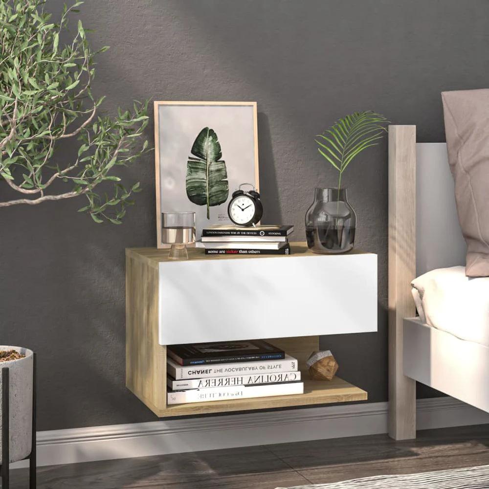 vidaXL Wall-mounted Bedside Cabinet Smoked Oak - Nightstands Bedside Table