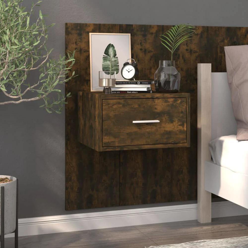 vidaXL Wall-mounted Bedside Cabinet Smoked Oak - Nightstands Bedside Table