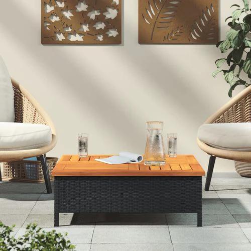 vidaXL Garden Table Black 70x70x25 cm Rattan and Acacia Wood by vidaXL