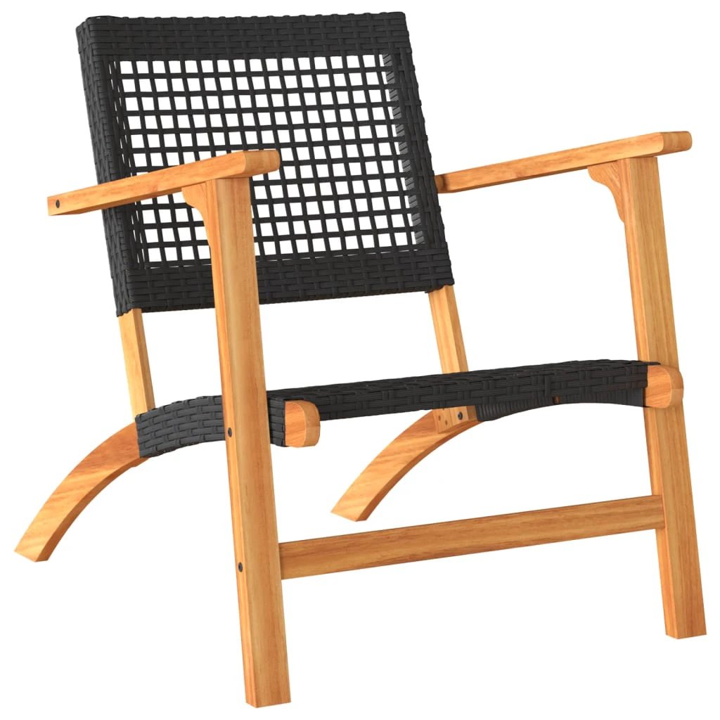 vidaXL 3 Piece Bistro Set Black Poly Rattan and Solid Wood Acacia - Bistro Sets