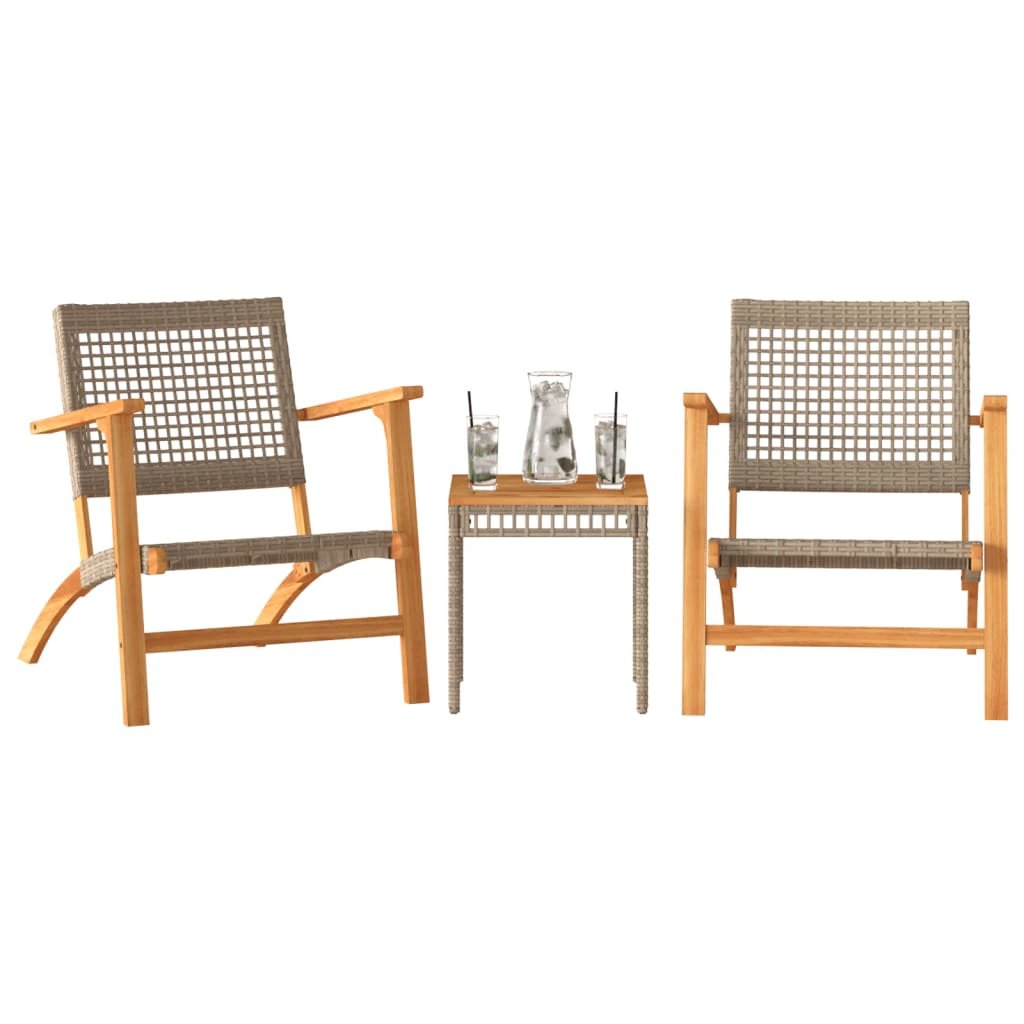 vidaXL 3 Piece Bistro Set Black Poly Rattan and Solid Wood Acacia - Bistro Sets