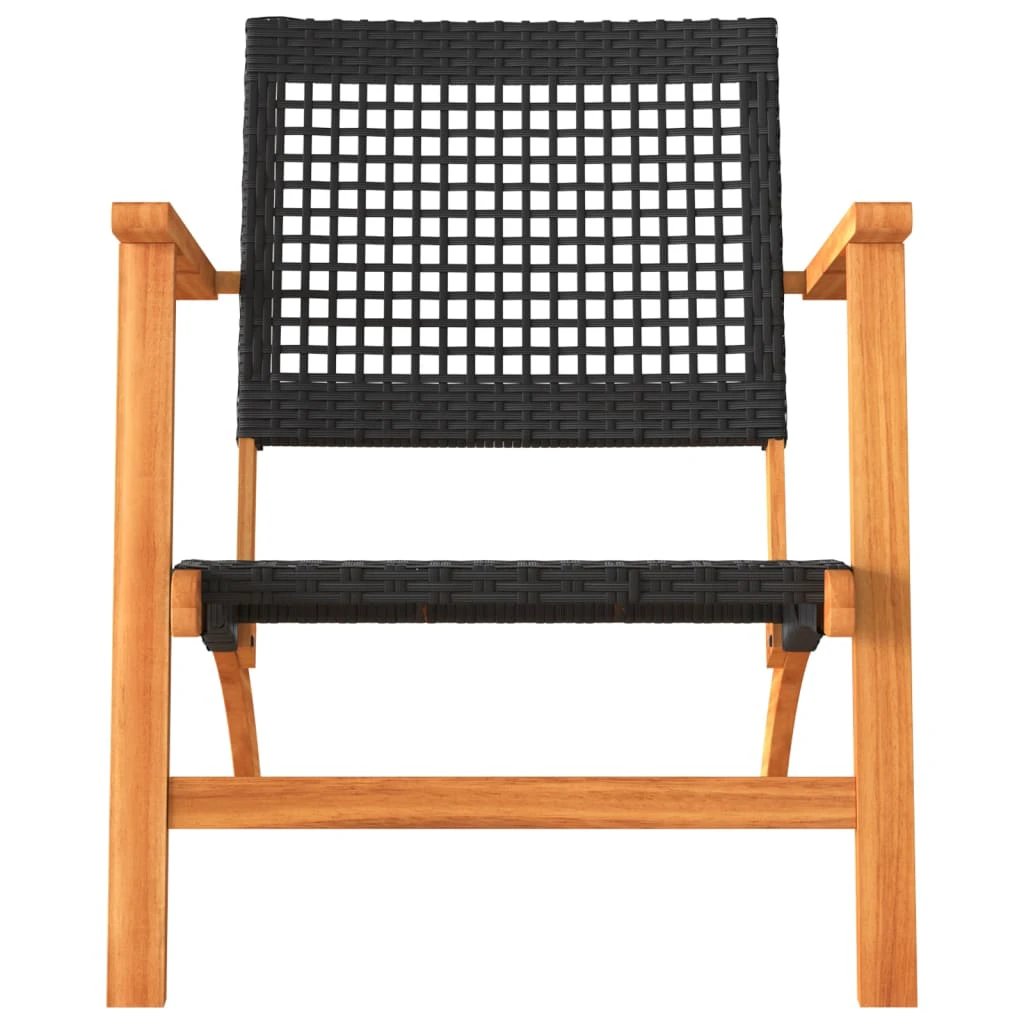 vidaXL 3 Piece Bistro Set Black Poly Rattan and Solid Wood Acacia - Bistro Sets