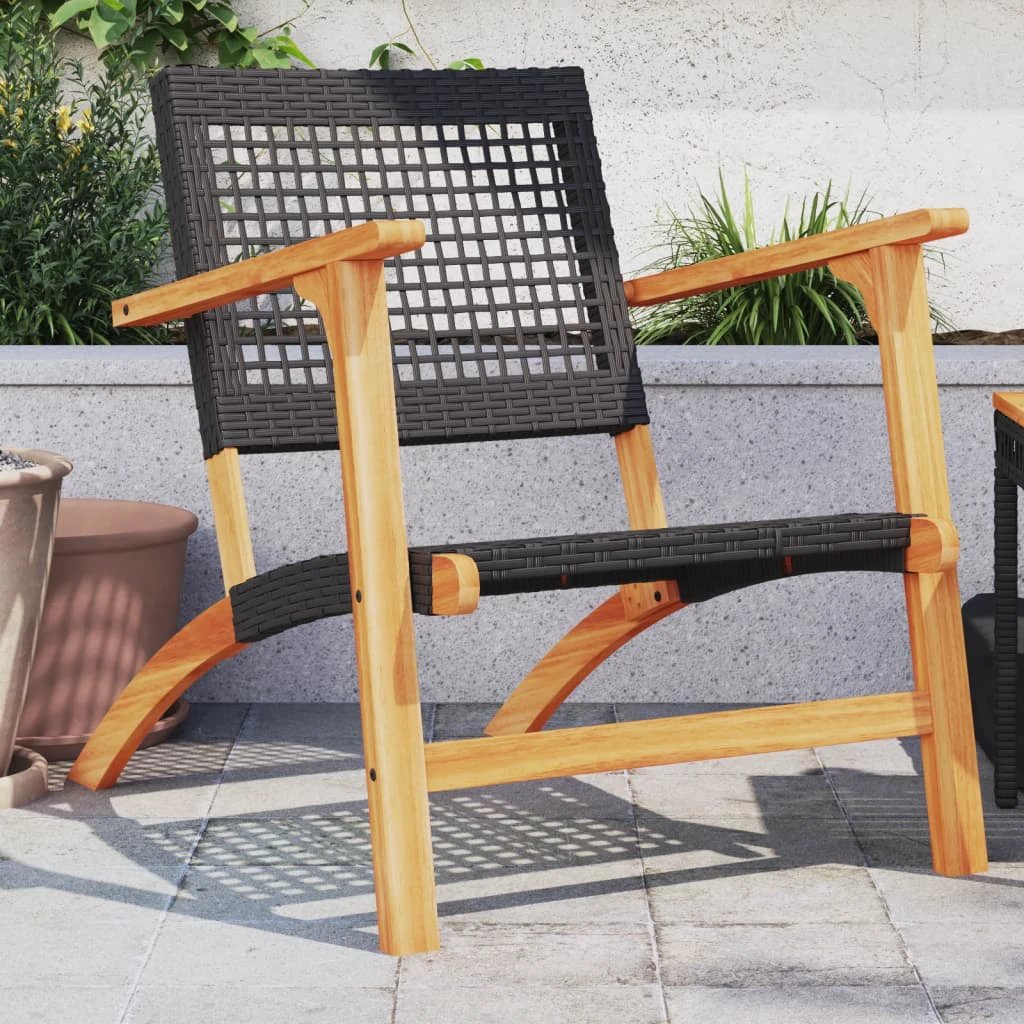 vidaXL 3 Piece Bistro Set Black Poly Rattan and Solid Wood Acacia - Bistro Sets