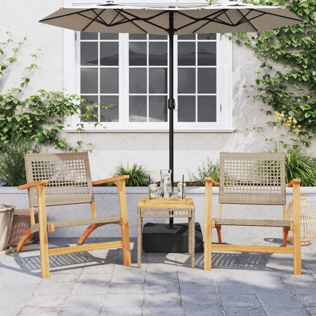 vidaXL 3 Piece Bistro Set Black Poly Rattan and Solid Wood Acacia - Bistro Sets