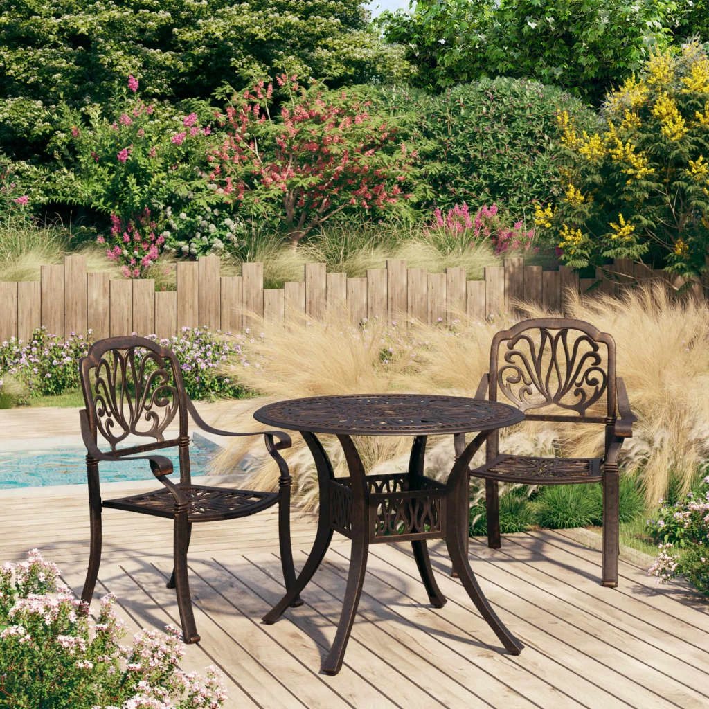 vidaXL vidaXL 3 Piece Bistro Set Cast Aluminium Bronze - Bistro Sets
