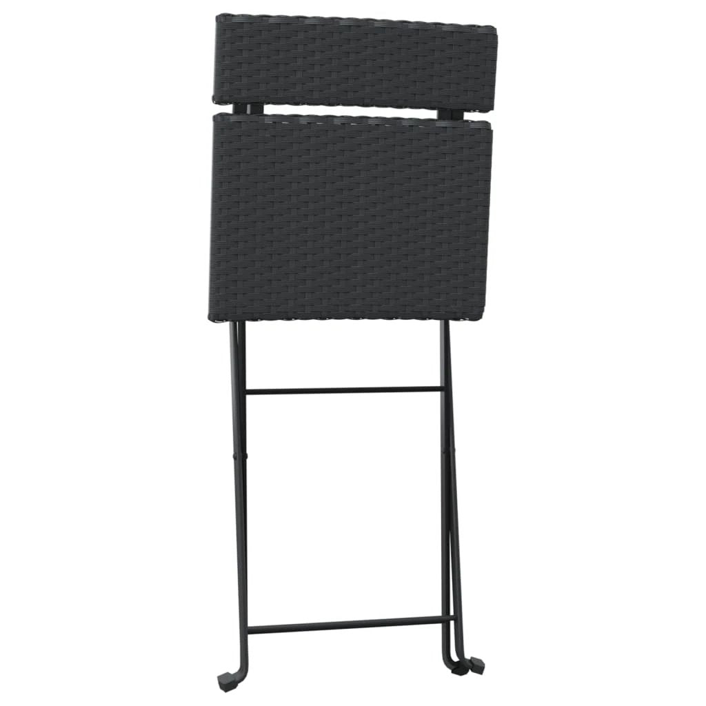 vidaXL Folding Bistro Chairs 2 pcs Black Poly Rattan and Steel - Bistro Sets