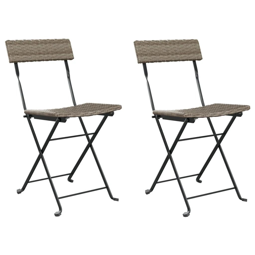 vidaXL Folding Bistro Chairs 2 pcs Black Poly Rattan and Steel by vidaXL