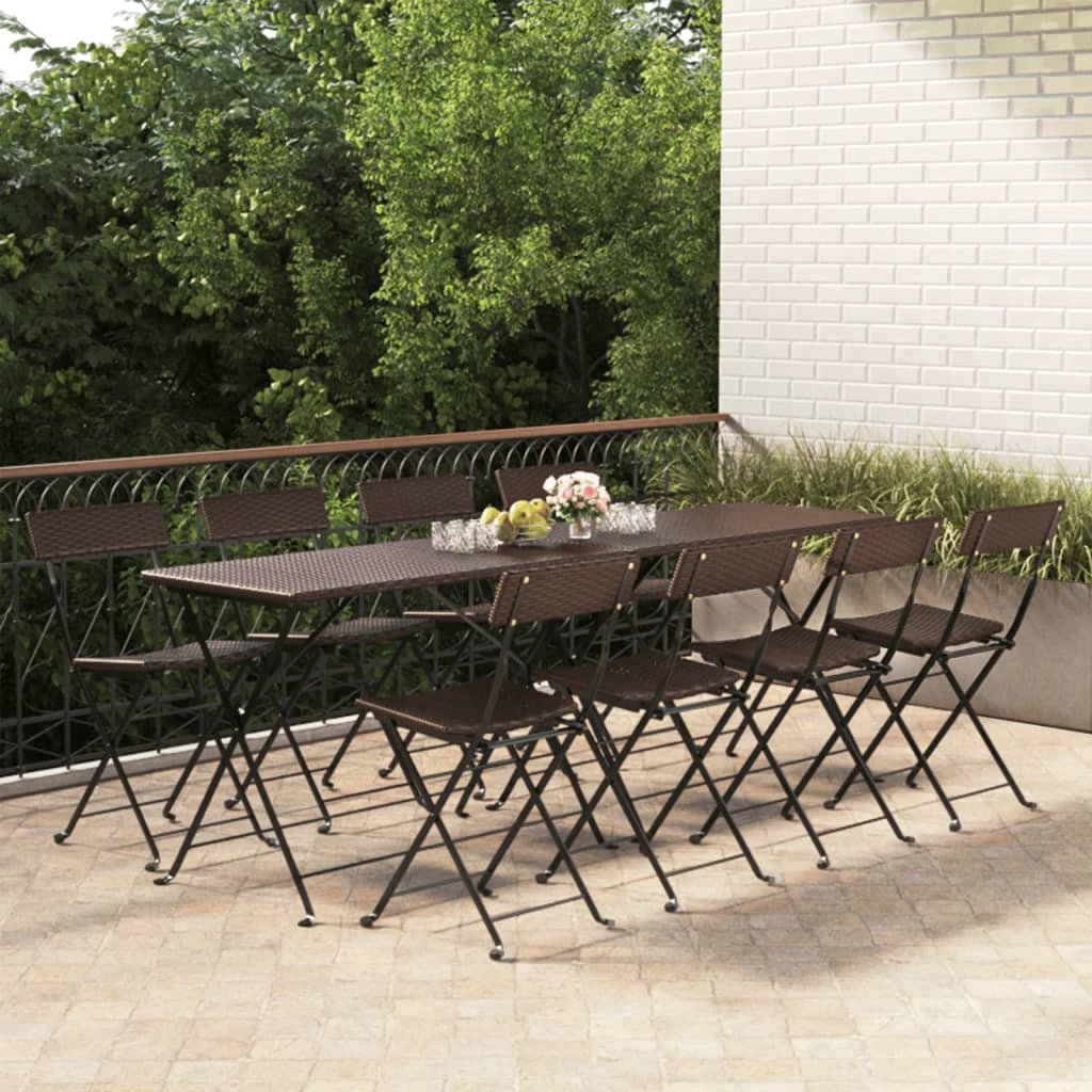 vidaXL Folding Bistro Chairs 2 pcs Black Poly Rattan and Steel - Bistro Sets
