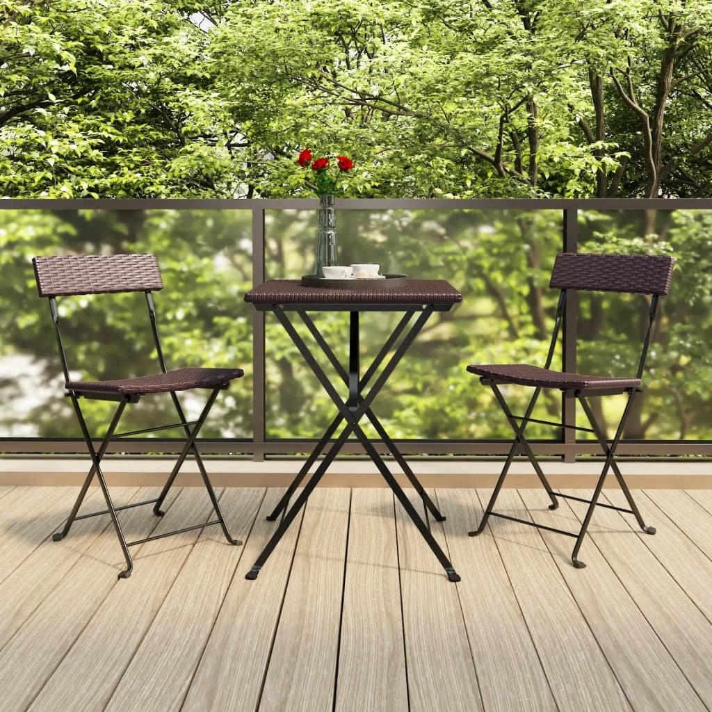 vidaXL Folding Bistro Chairs 2 pcs Black Poly Rattan and Steel by vidaXL