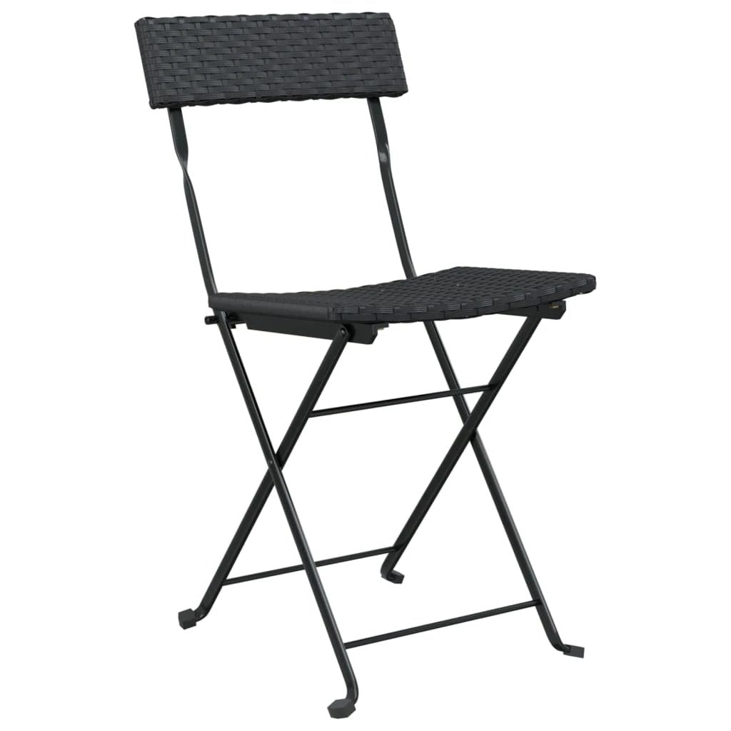 vidaXL Folding Bistro Chairs 2 pcs Black Poly Rattan and Steel by vidaXL