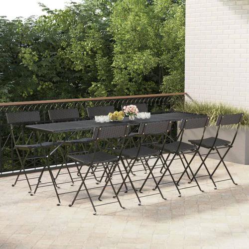 vidaXL Folding Bistro Chairs 2 pcs Black Poly Rattan and Steel by vidaXL