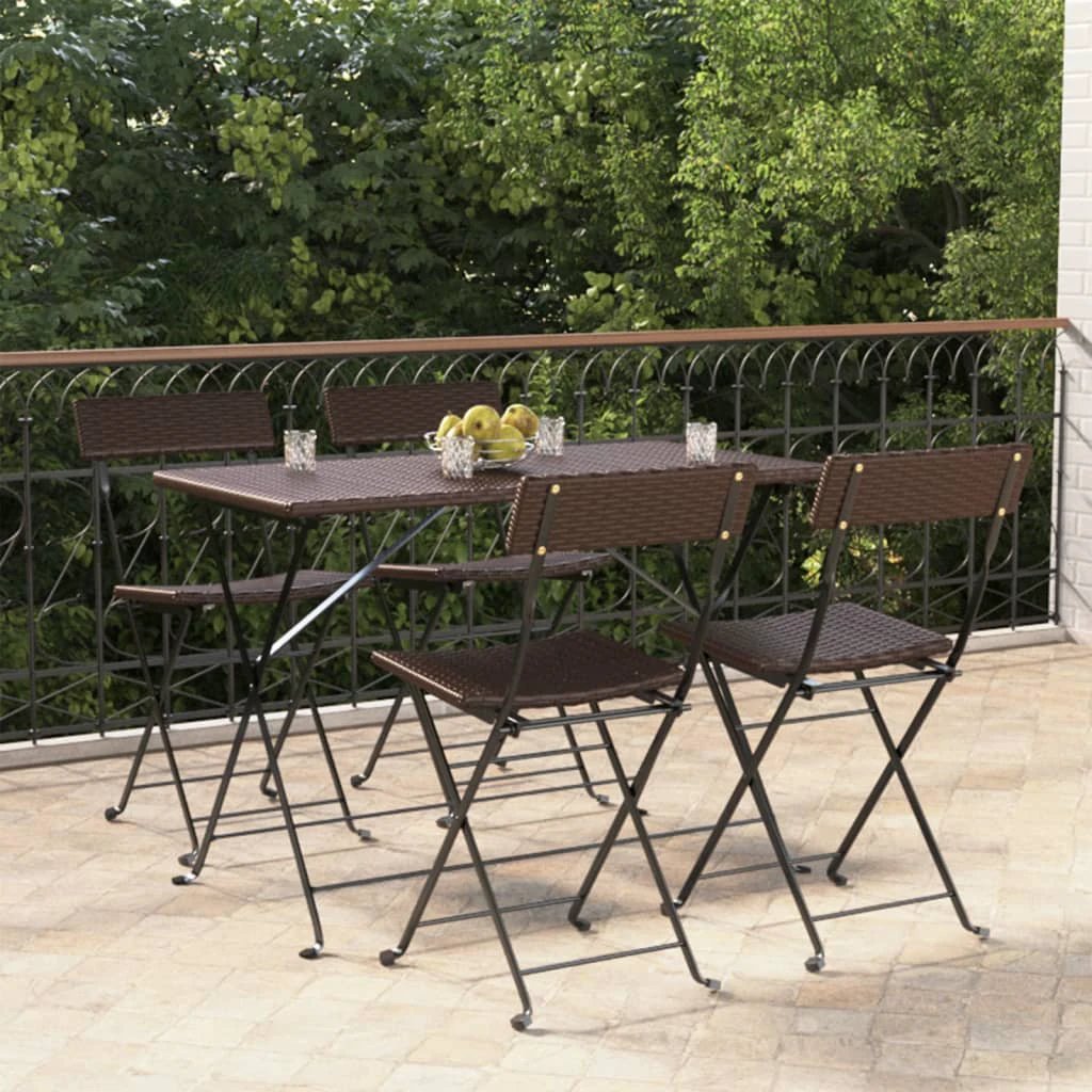 vidaXL Folding Bistro Chairs 2 pcs Black Poly Rattan and Steel by vidaXL