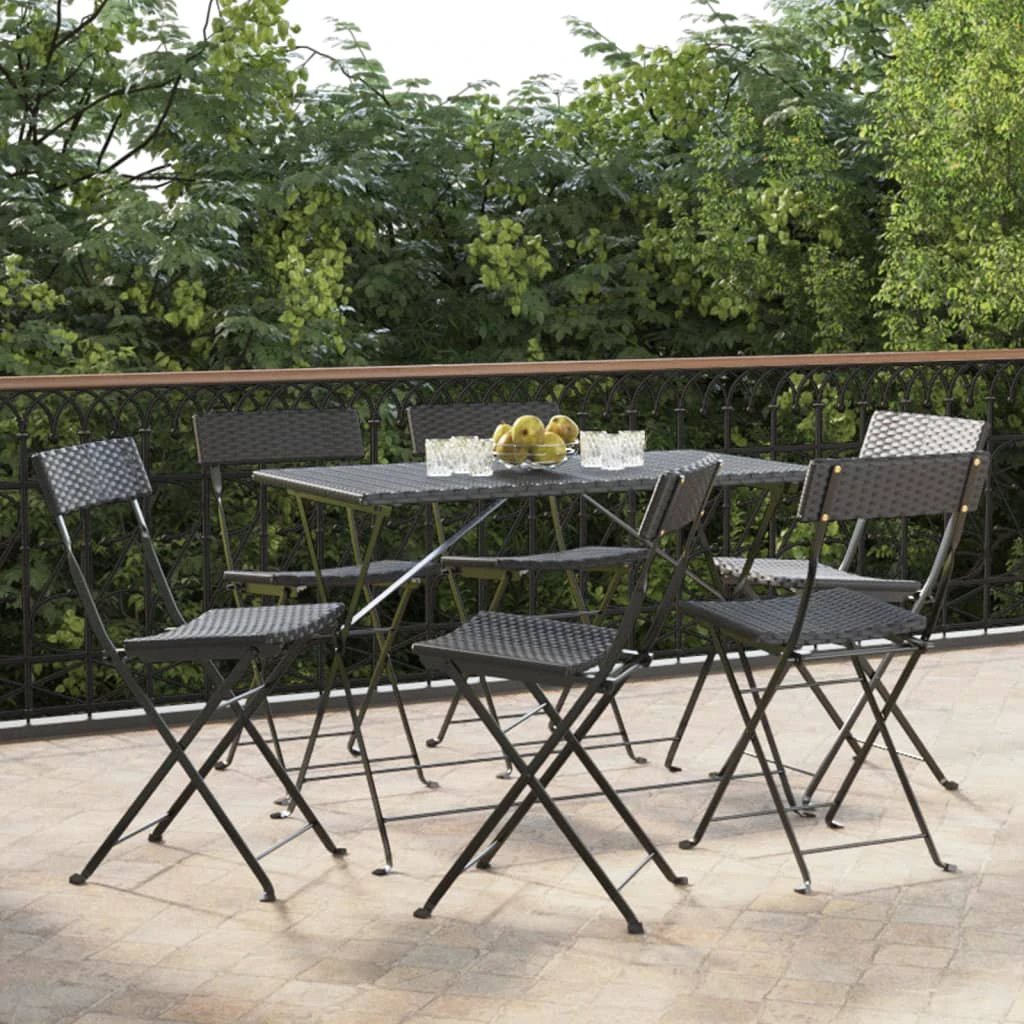 vidaXL Folding Bistro Chairs 2 pcs Black Poly Rattan and Steel - Bistro Sets