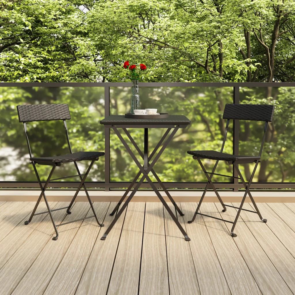 vidaXL vidaXL 3 Piece Folding Bistro Set Black Poly Rattan - Bistro Sets
