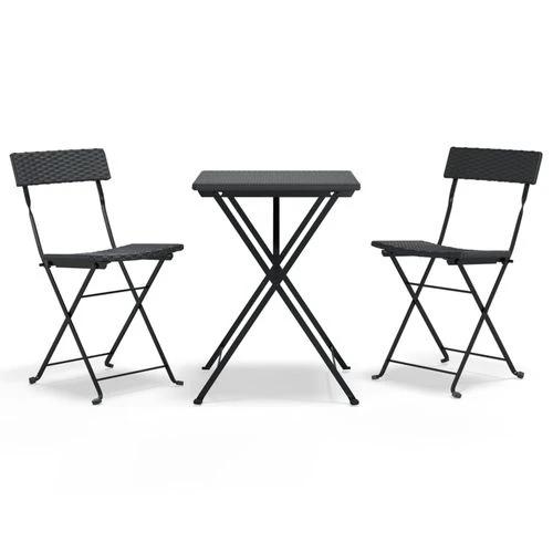 vidaXL vidaXL 3 Piece Folding Bistro Set Black Poly Rattan - Bistro Sets
