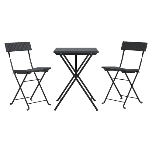 vidaXL vidaXL 3 Piece Folding Bistro Set Black Poly Rattan - Bistro Sets