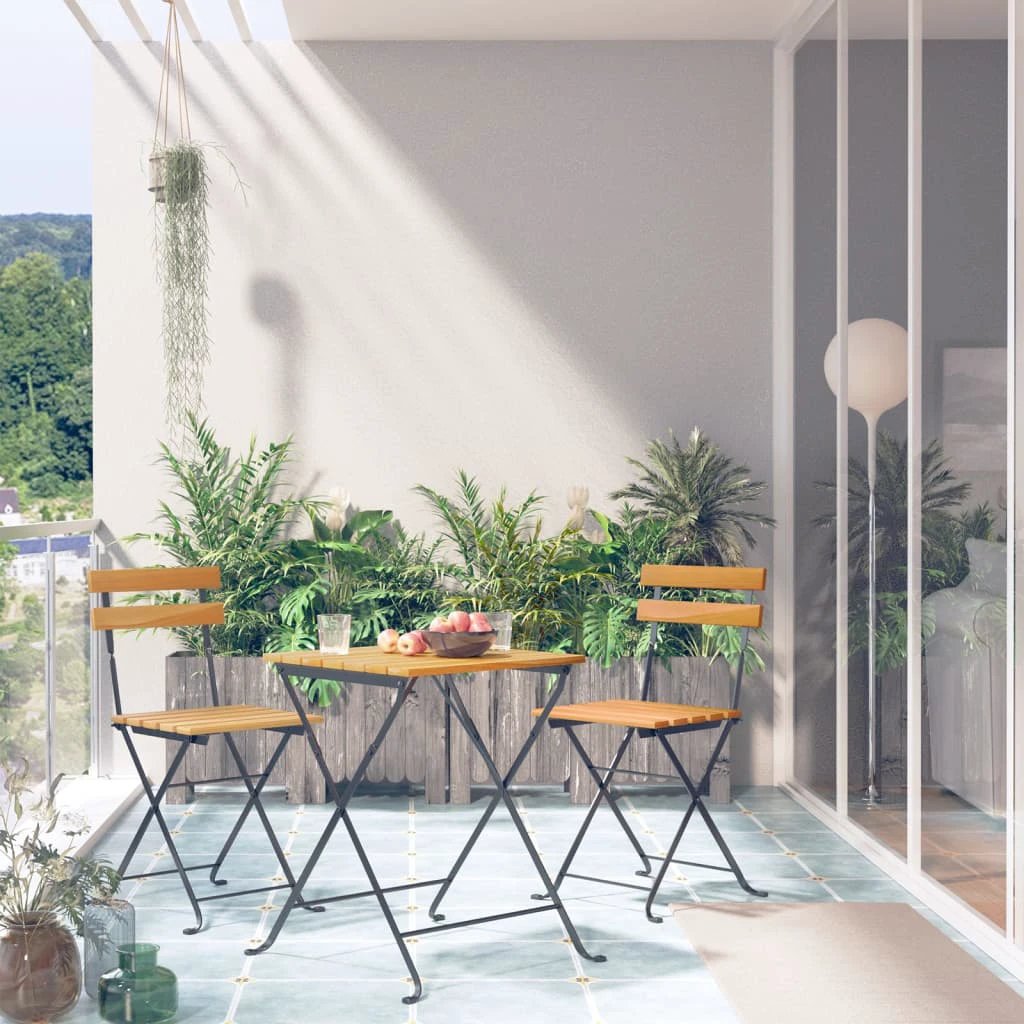 vidaXL 3 Piece Folding Bistro Set Solid Wood Acacia and Steel by vidaXL