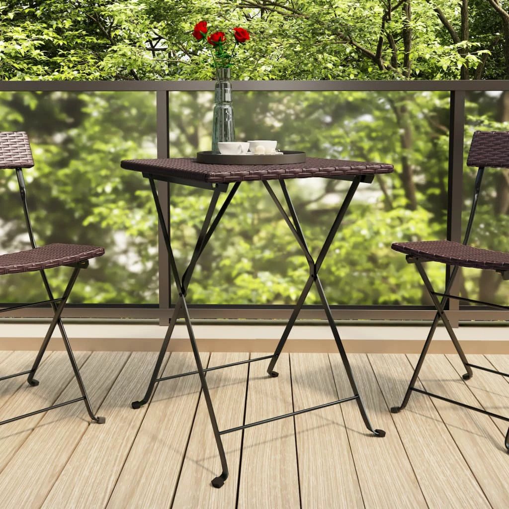 vidaXL vidaXL Folding Bistro Table Black 55x54x71 cm Poly Rattan - Bistro Sets