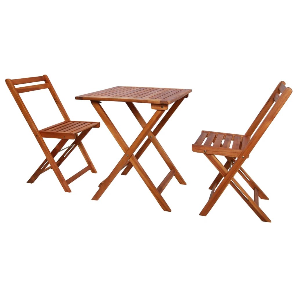 vidaXL 3 Piece Folding Bistro Set Solid Acacia Wood - Bistro Sets