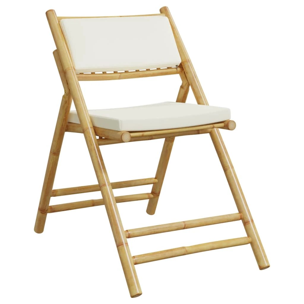 vidaXL 3 Piece Folding Bistro set with Cream White Cushions Bamboo - Bistro Sets
