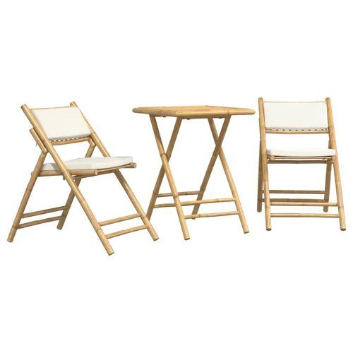 vidaXL 3 Piece Folding Bistro set with Cream White Cushions Bamboo by vidaXL