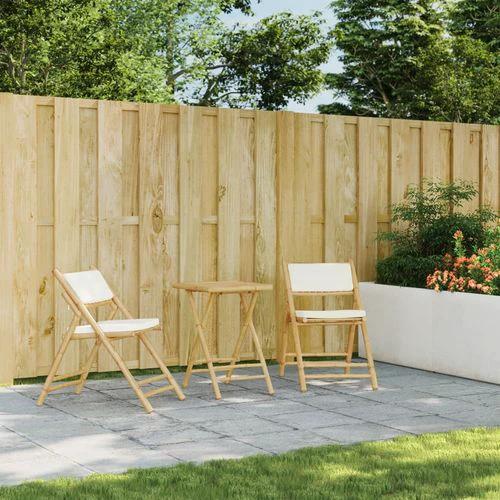 vidaXL 3 Piece Folding Bistro set with Cream White Cushions Bamboo by vidaXL
